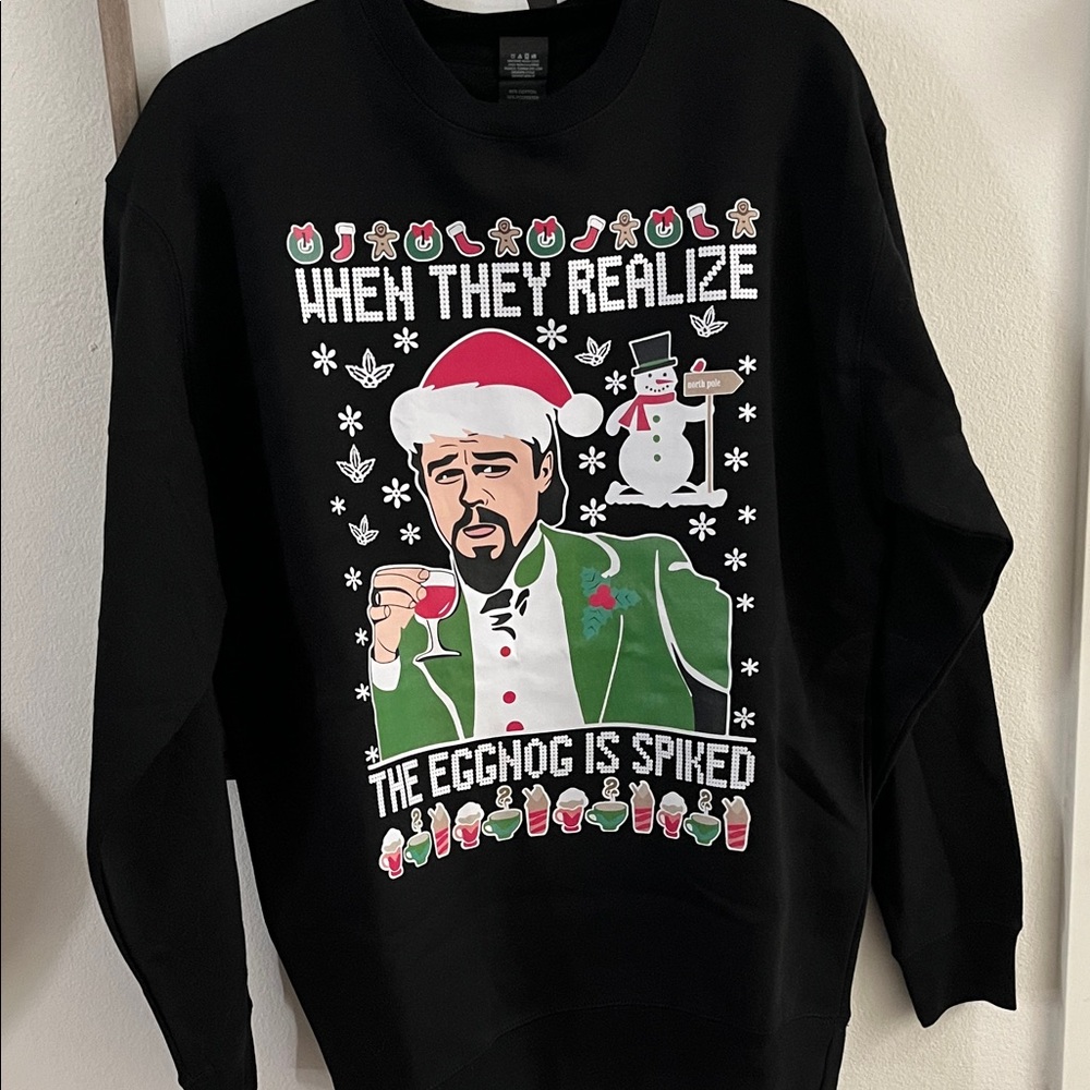 Gildan Black Crewneck Sweater with Festive Print